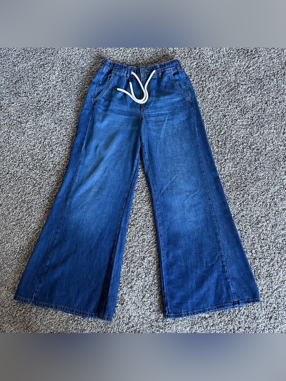 PILCRO Wide-Leg Drawstring Denim Jeans - Blue - Picture 2 of 10